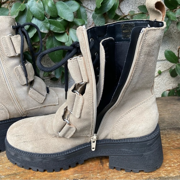 Free People Emmett Lace Up Lug Sole Boot in Latte Suede - Picture 4 of 14